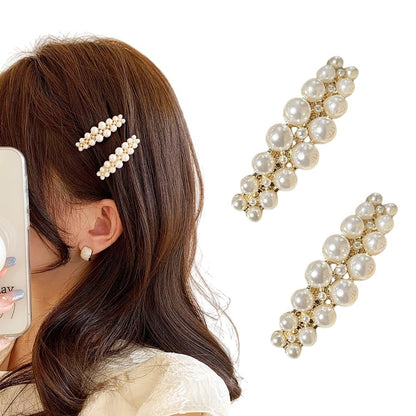 Yusier 2PCS Small Pearl Hair Clips - Elegant French Hair Accessories for Women, Wedding Party Barrettes (White, 1.6in)