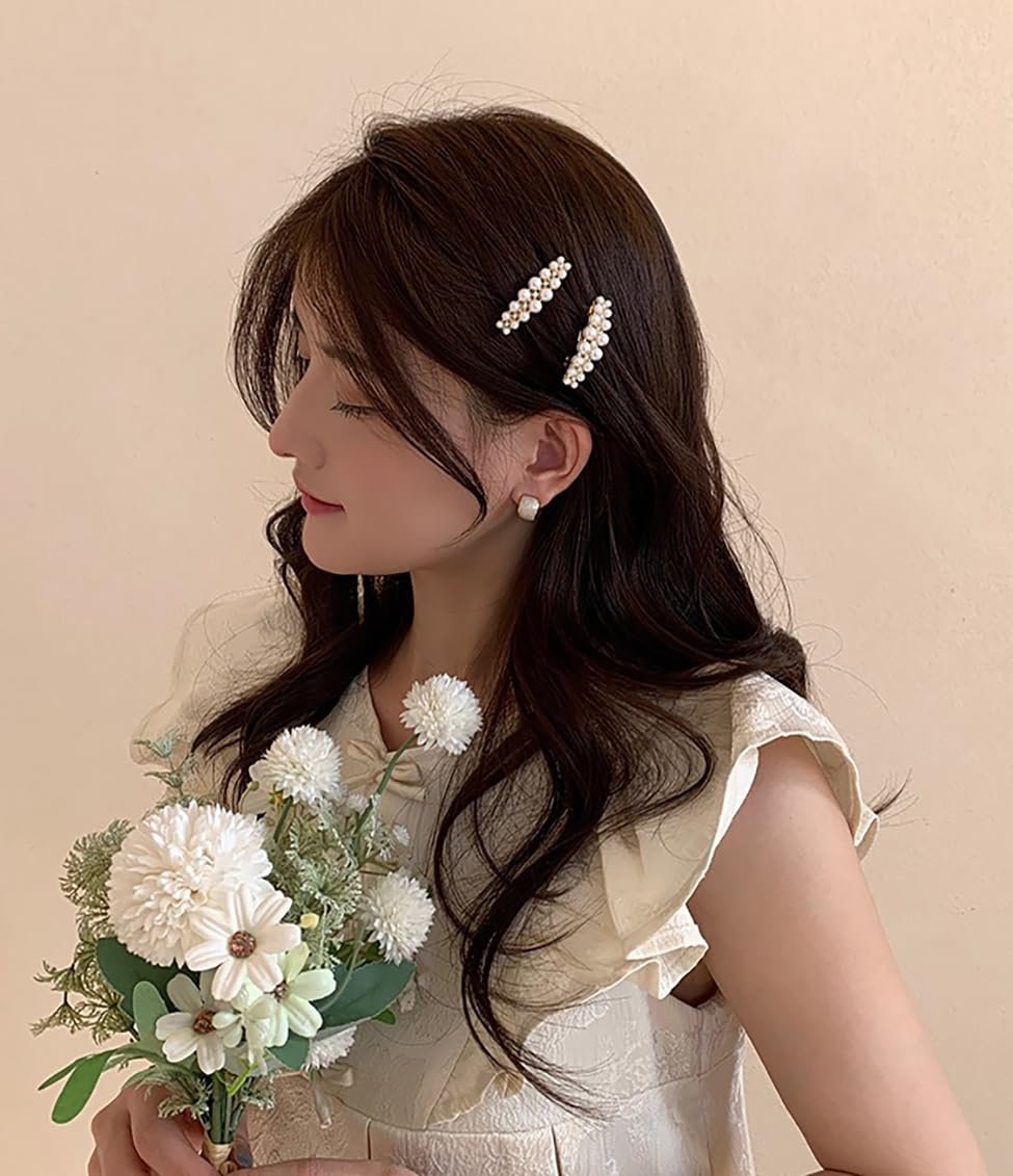 Yusier 2PCS Small Pearl Hair Clips - Elegant French Hair Accessories for Women, Wedding Party Barrettes (White, 1.6in) - görsel 9