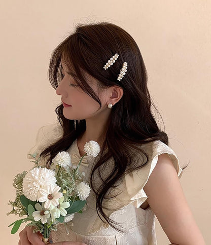 Yusier 2PCS Small Pearl Hair Clips - Elegant French Hair Accessories for Women, Wedding Party Barrettes (White, 1.6in)