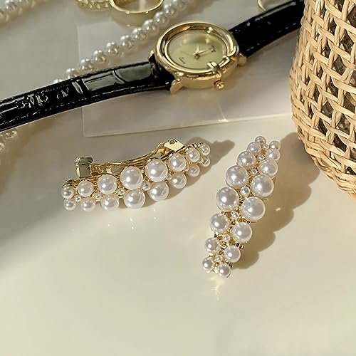Yusier 2PCS Small Pearl Hair Clips - Elegant French Hair Accessories for Women, Wedding Party Barrettes (White, 1.6in) - görsel 6