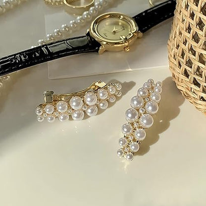 Yusier 2PCS Small Pearl Hair Clips - Elegant French Hair Accessories for Women, Wedding Party Barrettes (White, 1.6in)