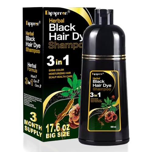 Dapoprren Black Hair Dye Shampoo 3 in 1 - Natural Gray Hair Coverage for Women and Men, Herbal Shampoo 500ml/17 Oz Avelisse