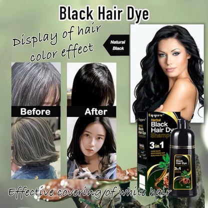 Dapoprren Black Hair Dye Shampoo 3 in 1 - Natural Gray Hair Coverage for Women and Men, Herbal Shampoo 500ml/17 Oz Avelisse