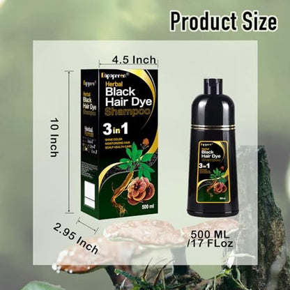 Dapoprren Black Hair Dye Shampoo 3 in 1 - Natural Gray Hair Coverage for Women and Men, Herbal Shampoo 500ml/17 Oz Avelisse
