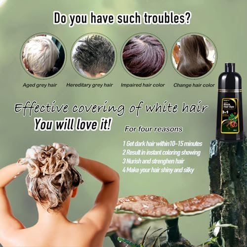 Dapoprren Black Hair Dye Shampoo 3 in 1 - Natural Gray Hair Coverage for Women and Men, Herbal Shampoo 500ml/17 Oz Avelisse