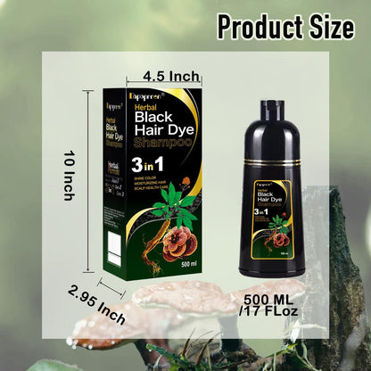 Dapoprren Black Hair Dye Shampoo 3 in 1 - Natural Gray Hair Coverage for Women and Men, Herbal Shampoo 500ml/17 Oz Avelisse