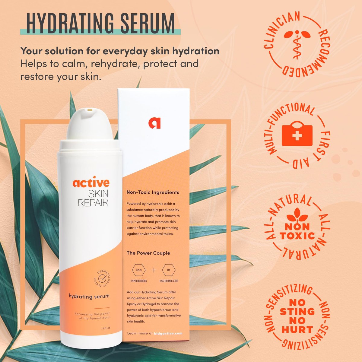 Active Skin Repair Face and Body Hydrating Serum - EWG Certified Hyaluronic Acid Serum with Ceramides & Niacinamide, Dermatologist-Tested Moisturizing Anti-Aging Serum, 5 fl. oz. Avelisse