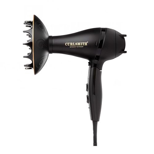 Curlsmith Defrizzion Travel Hair Dryer with Large Diffuser for Curly Hair - Reduce Frizz, 3 Speeds, 3 Heat Settings, Infrared & Ceramic Heat for Fast Drying Avelisse