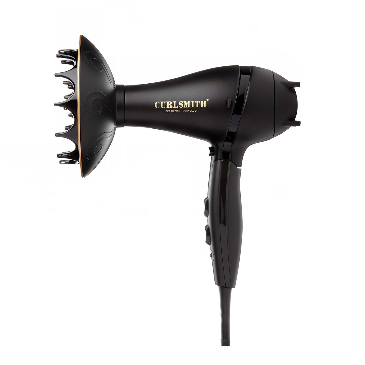 Curlsmith Defrizzion Travel Hair Dryer with Large Diffuser for Curly Hair - Reduce Frizz, 3 Speeds, 3 Heat Settings, Infrared & Ceramic Heat for Fast Drying Avelisse