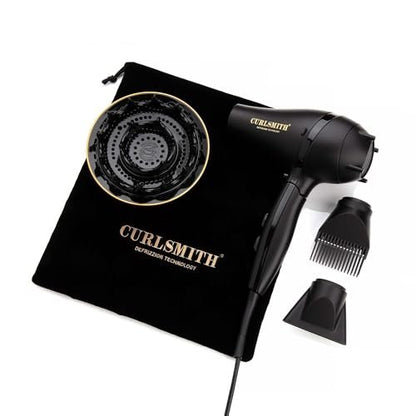 Curlsmith Defrizzion Travel Hair Dryer with Large Diffuser for Curly Hair - Reduce Frizz, 3 Speeds, 3 Heat Settings, Infrared & Ceramic Heat for Fast Drying Avelisse