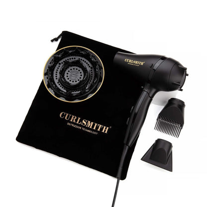 Curlsmith Defrizzion Travel Hair Dryer with Large Diffuser for Curly Hair - Reduce Frizz, 3 Speeds, 3 Heat Settings, Infrared & Ceramic Heat for Fast Drying Avelisse
