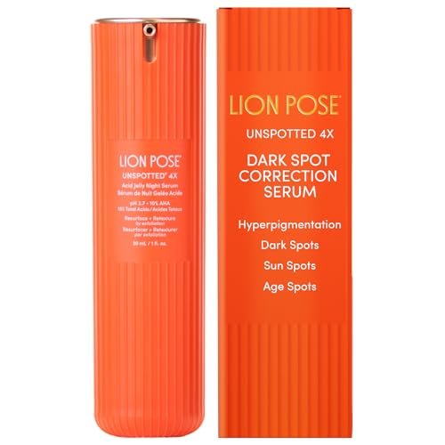 LION POSE UNSPOTTED 4X Dark Spot Correction Serum for Face and Body - Exfoliating AHA Serum with Azelaic, Glycolic, Lactic & Tranexamic Acids - Age & Sun Spot Remover, 1oz Avelisse
