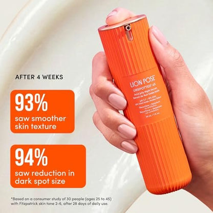 LION POSE UNSPOTTED 4X Dark Spot Correction Serum for Face and Body - Exfoliating AHA Serum with Azelaic, Glycolic, Lactic & Tranexamic Acids - Age & Sun Spot Remover, 1oz Avelisse