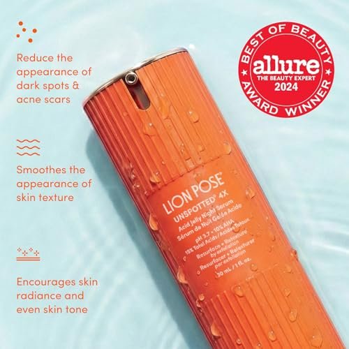LION POSE UNSPOTTED 4X Dark Spot Correction Serum for Face and Body - Exfoliating AHA Serum with Azelaic, Glycolic, Lactic & Tranexamic Acids - Age & Sun Spot Remover, 1oz Avelisse