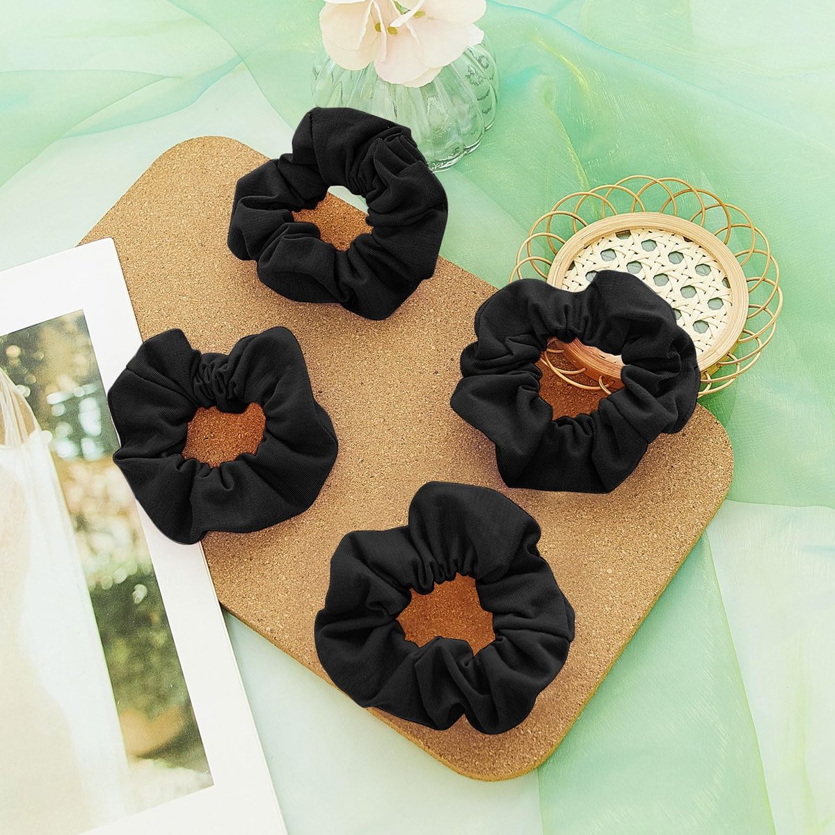 Tigeen 24 Pack Black Scrunchies - Soft Cotton Hair Ties for Women, Thick Elastic Ponytail Holders Bulk - görsel 9