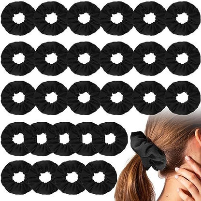 Tigeen 24 Pack Black Scrunchies - Soft Cotton Hair Ties for Women, Thick Elastic Ponytail Holders Bulk