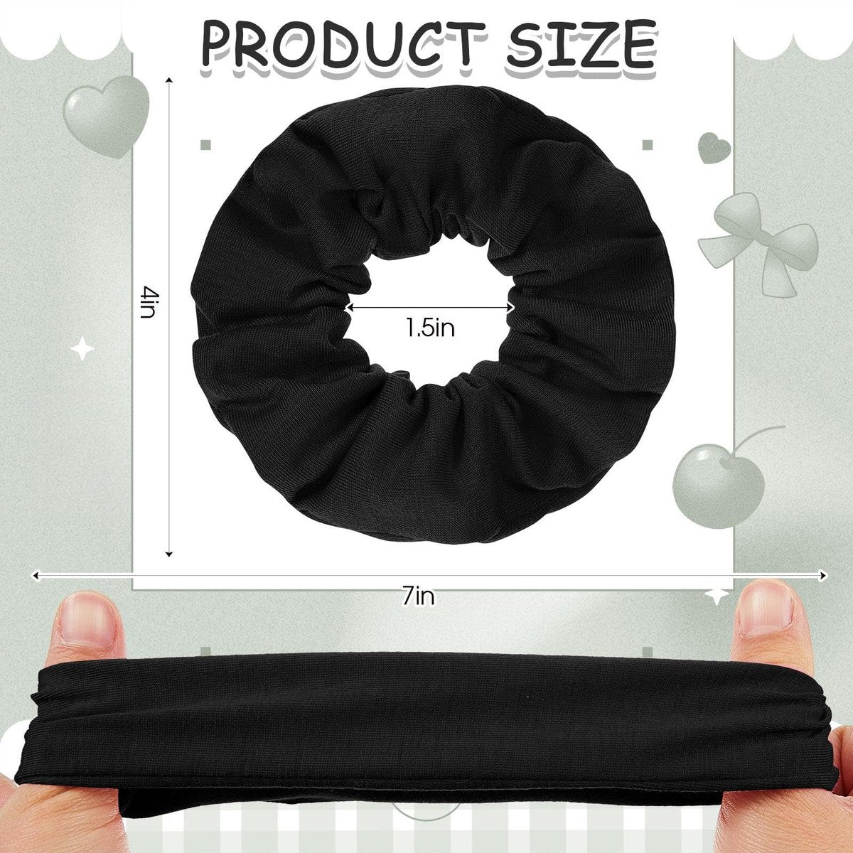 Tigeen 24 Pack Black Scrunchies - Soft Cotton Hair Ties for Women, Thick Elastic Ponytail Holders Bulk - görsel 3