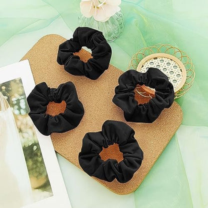 Tigeen 24 Pack Black Scrunchies - Soft Cotton Hair Ties for Women, Thick Elastic Ponytail Holders Bulk