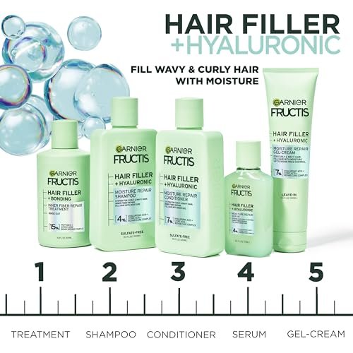 Garnier Fructis Hair Filler Moisture Repair Shampoo, Sulfate Free Shampoo for Curly, Wavy Hair with Hyaluronic Acid, 10.1 Fl Oz - görsel 8