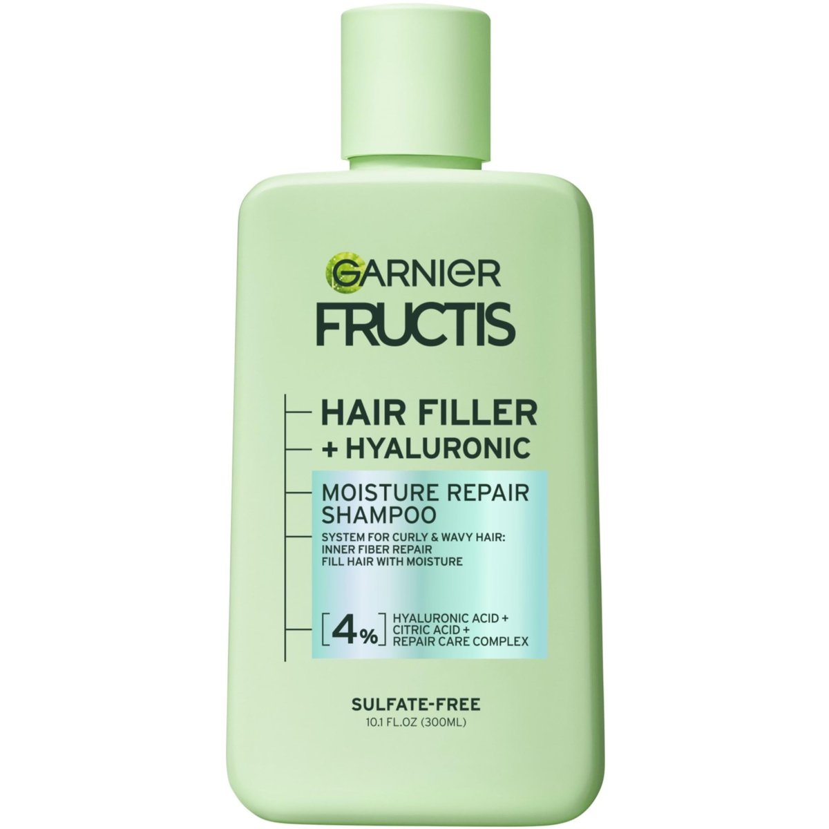 Garnier Fructis Hair Filler Moisture Repair Shampoo, Sulfate Free Shampoo for Curly, Wavy Hair with Hyaluronic Acid, 10.1 Fl Oz - görsel 1