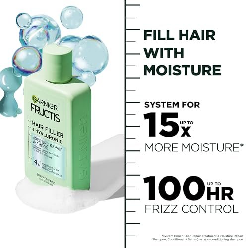 Garnier Fructis Hair Filler Moisture Repair Shampoo, Sulfate Free Shampoo for Curly, Wavy Hair with Hyaluronic Acid, 10.1 Fl Oz - görsel 6