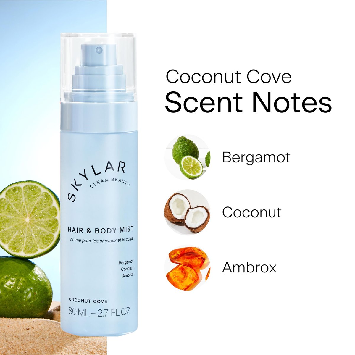 Skylar Coconut Cove Hair & Body Mist – Hypoallergenic, Vegan, Cruelty-Free Clean Fragrance for Sensitive Skin, 2.7 Fl Oz Avelisse