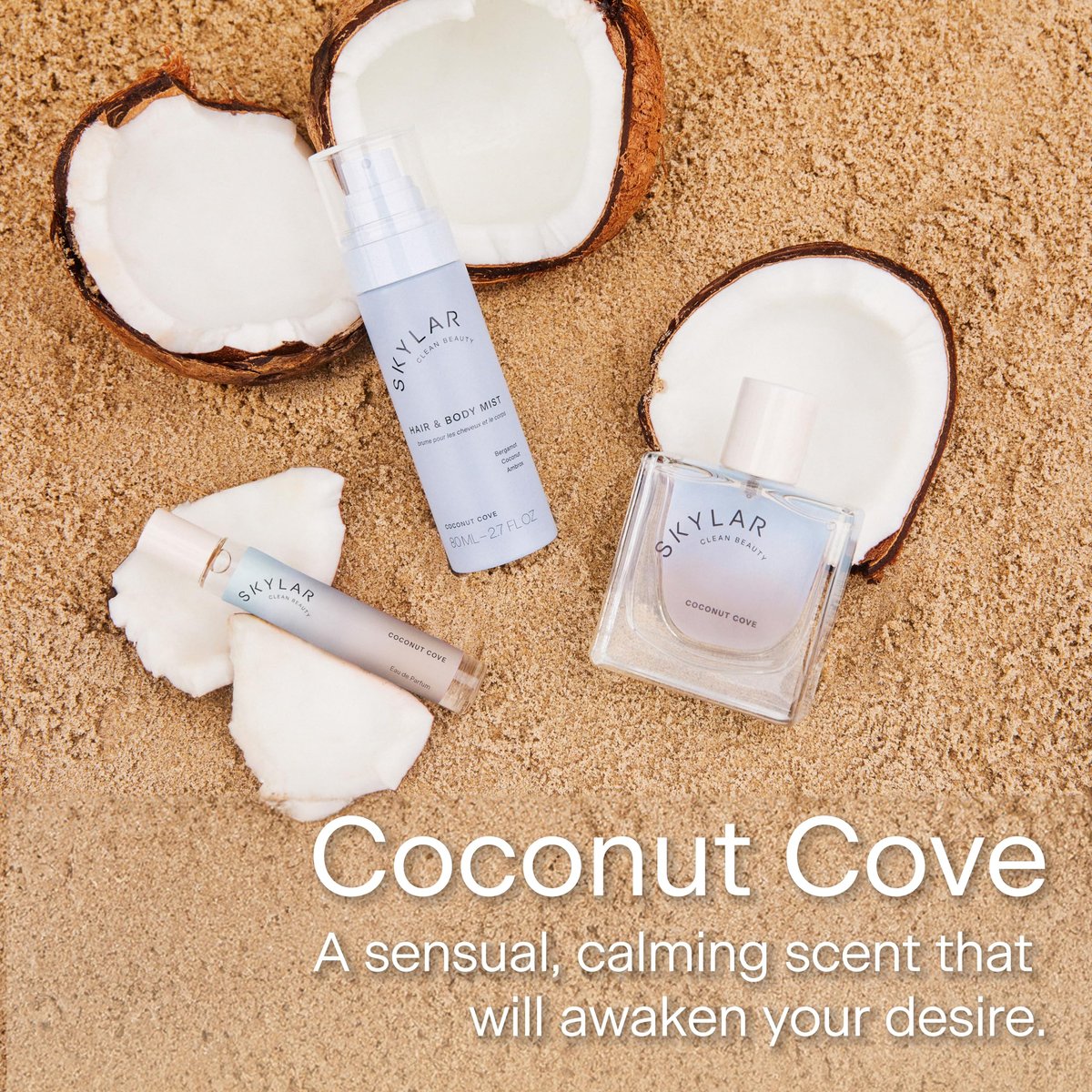 Skylar Coconut Cove Hair & Body Mist – Hypoallergenic, Vegan, Cruelty-Free Clean Fragrance for Sensitive Skin, 2.7 Fl Oz Avelisse