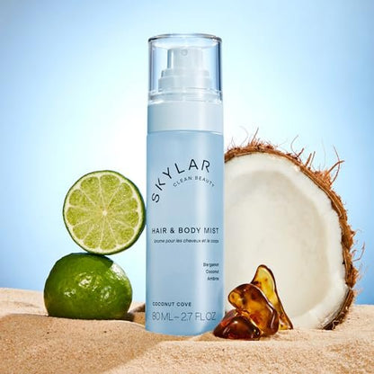 Skylar Coconut Cove Hair & Body Mist – Hypoallergenic, Vegan, Cruelty-Free Clean Fragrance for Sensitive Skin, 2.7 Fl Oz Avelisse
