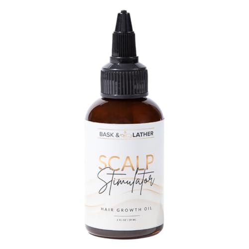 Bask & Lather Scalp Stimulator Hair Growth Oil - Cold Pressed Mint & Rosemary with Grapeseed for Hair Growth, Organic Natural Leave-In Treatment, All Hair Types, 2 Fl Oz Avelisse