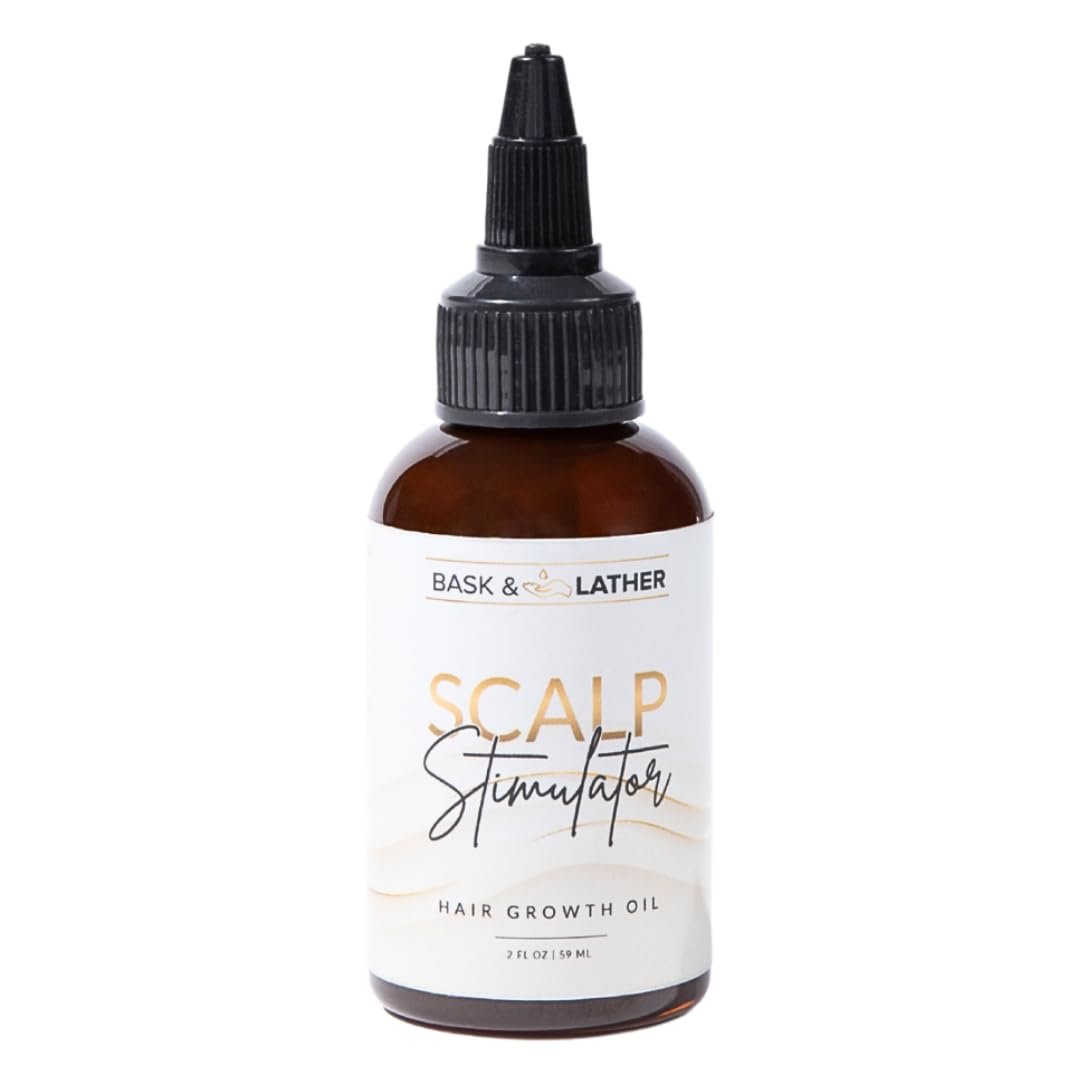 Bask & Lather Scalp Stimulator Hair Growth Oil - Cold Pressed Mint & Rosemary with Grapeseed for Hair Growth, Organic Natural Leave-In Treatment, All Hair Types, 2 Fl Oz Avelisse