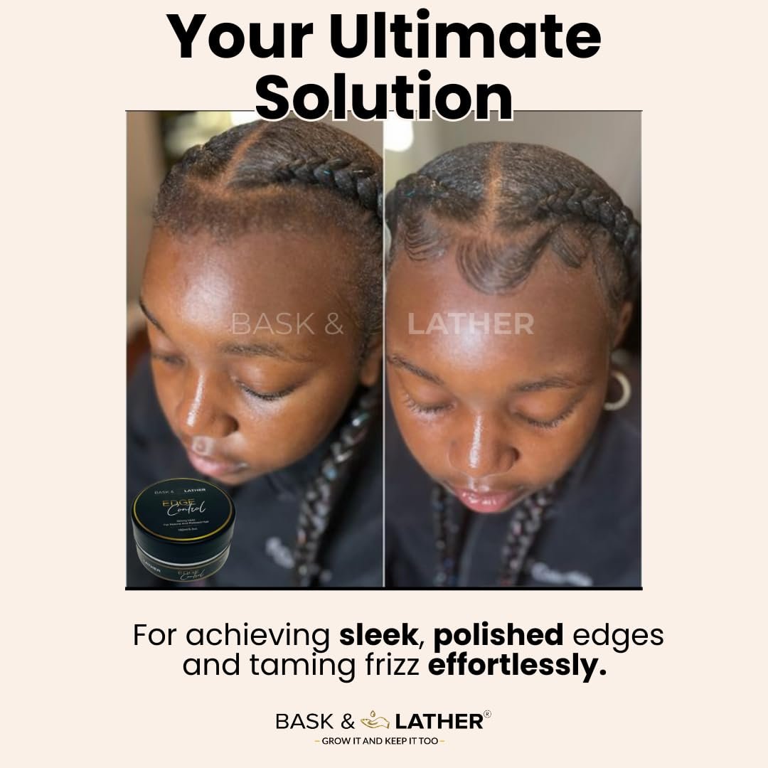 BASK & LATHER Strong Hold Edge Control Gel with Castor Oil - Non-Greasy, Non-Flaking, Long Lasting, 5.3 Fl Oz Avelisse