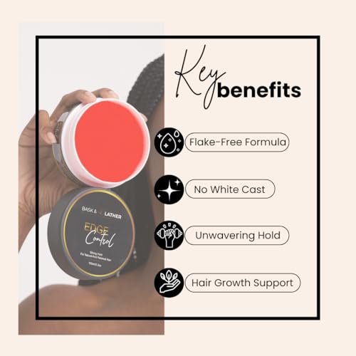 BASK & LATHER Strong Hold Edge Control Gel with Castor Oil - Non-Greasy, Non-Flaking, Long Lasting, 5.3 Fl Oz Avelisse