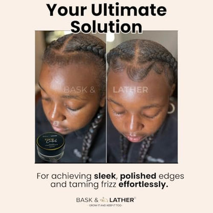 BASK & LATHER Strong Hold Edge Control Gel with Castor Oil - Non-Greasy, Non-Flaking, Long Lasting, 5.3 Fl Oz Avelisse