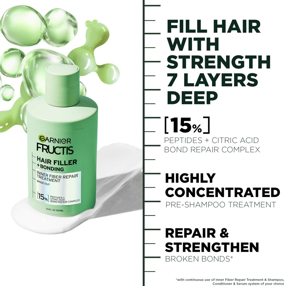 Garnier Fructis Hair Filler Bonding Inner Fiber Rinse Out Pre Shampoo Treatment with Bond Repair Complex, 10.1 Fl Oz - görsel 5