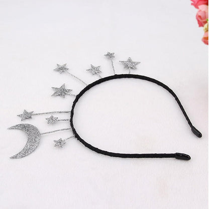 Oarkive Galaxy Moon and Star Headband – Silver Costume Headpiece for Women, Halloween & Christmas Party Accessory