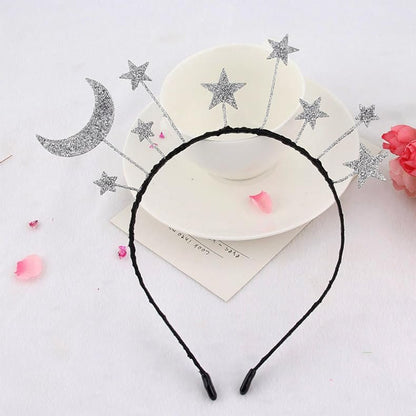 Oarkive Galaxy Moon and Star Headband – Silver Costume Headpiece for Women, Halloween & Christmas Party Accessory