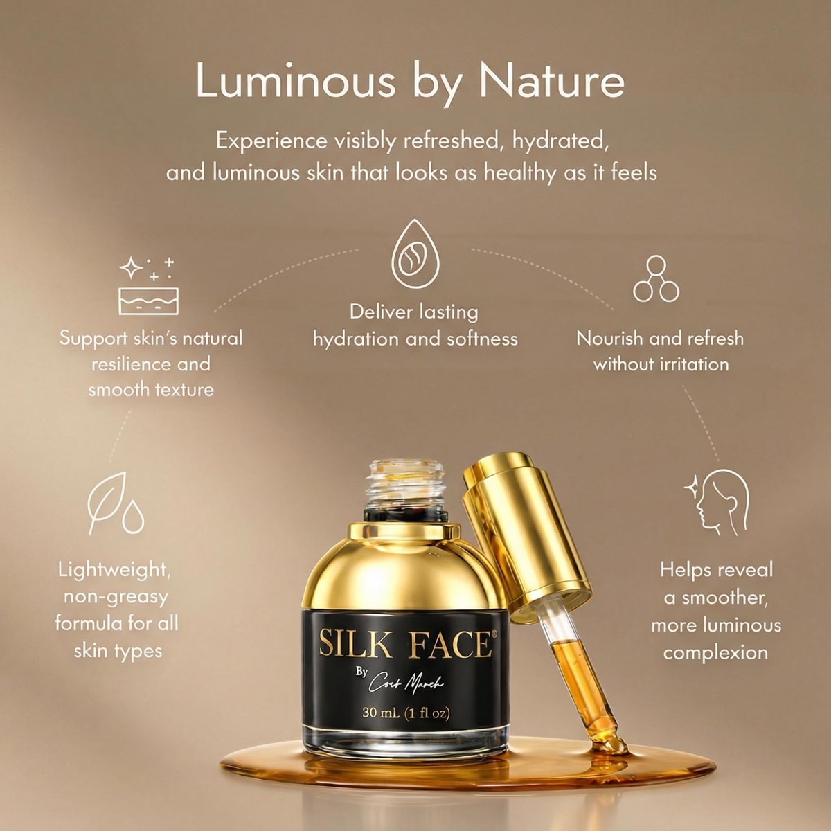 SILK FACE Elixir Serum by Coco March – Anti-Aging, Hydrating & Brightening Facial Moisturizer with Peptides and Amino Acids, 30ml (1 Fl Oz) Avelisse