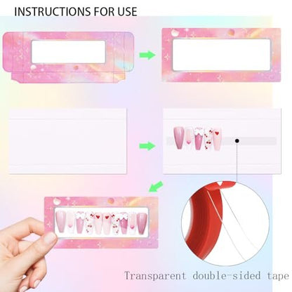 Yazabai 74-Piece Press on Nails Packaging Box Set – Empty Nail Boxes, White Background Paper, Double Sided Tape & Thank You Stickers for Nail Business