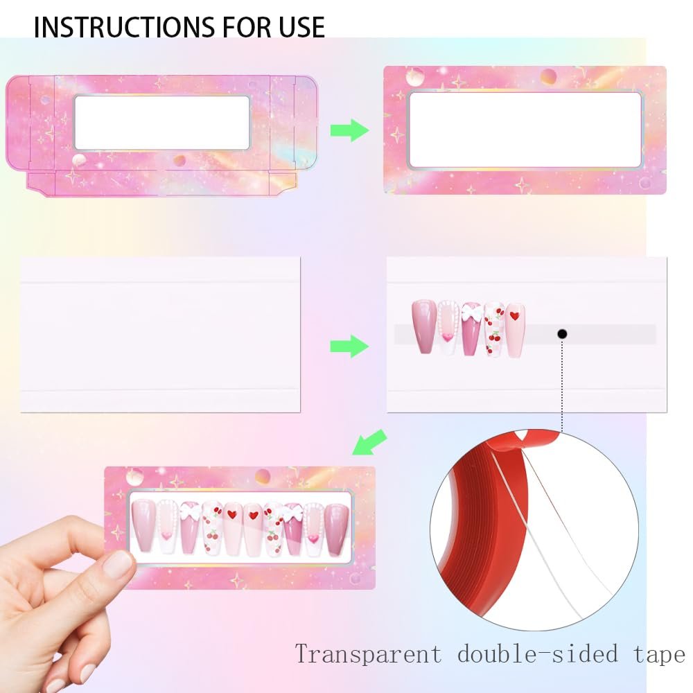 Yazabai 74-Piece Press on Nails Packaging Box Set – Empty Nail Boxes, White Background Paper, Double Sided Tape & Thank You Stickers for Nail Business - görsel 5