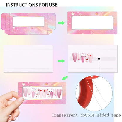 Yazabai 74-Piece Press on Nails Packaging Box Set – Empty Nail Boxes, White Background Paper, Double Sided Tape & Thank You Stickers for Nail Business