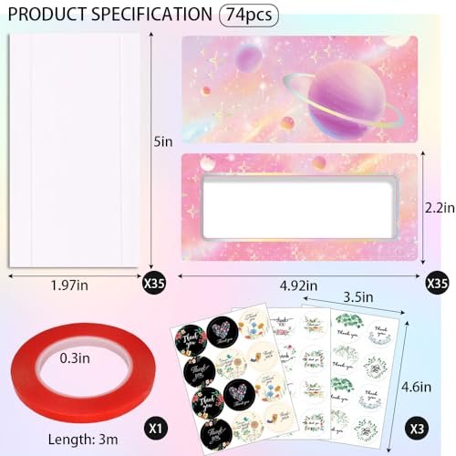 Yazabai 74-Piece Press on Nails Packaging Box Set – Empty Nail Boxes, White Background Paper, Double Sided Tape & Thank You Stickers for Nail Business - görsel 4