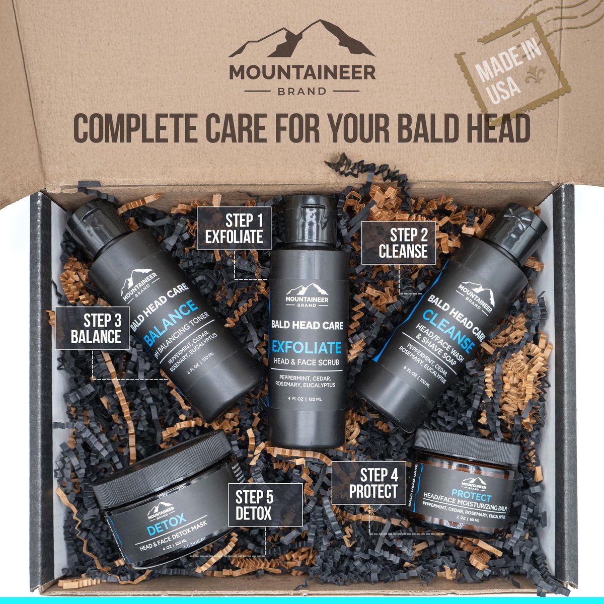 Mountaineer Brand Bald Head Exfoliator & Shampoo – Fresh Natural Scent, Exfoliating Scalp Scrub for Men, 4 oz Avelisse