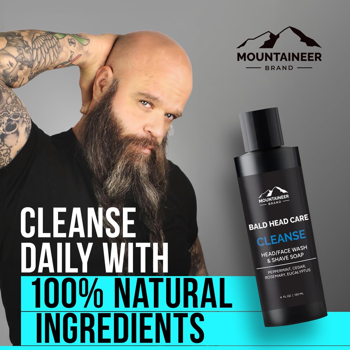 Mountaineer Brand Bald Head Exfoliator & Shampoo – Fresh Natural Scent, Exfoliating Scalp Scrub for Men, 4 oz Avelisse