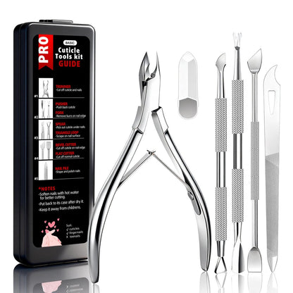Cbiumpro 5-Pack Cuticle Trimmer Set – Professional Stainless Steel Manicure & Pedicure Tools Kit with Case