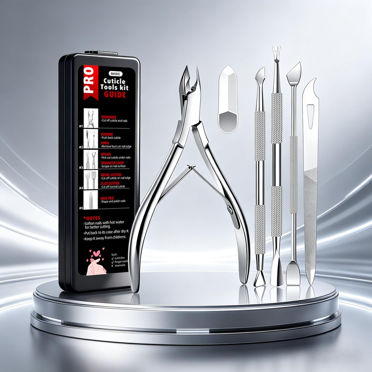 Cbiumpro 5-Pack Cuticle Trimmer Set – Professional Stainless Steel Manicure & Pedicure Tools Kit with Case - görsel 3