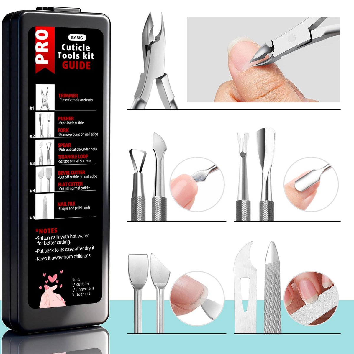 Cbiumpro 5-Pack Cuticle Trimmer Set – Professional Stainless Steel Manicure & Pedicure Tools Kit with Case - görsel 15