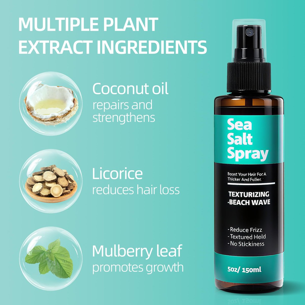 Berlaney Sea Salt Spray for Hair - Texture & Volume, Alcohol Free, Coconut Scent, Matte Finish, 5 fl oz - görsel 6