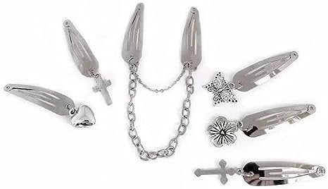 4 PCS Silver Metal Snap Hair Clips with Chain Cross Heart Pendant - BWESOO - görsel 3