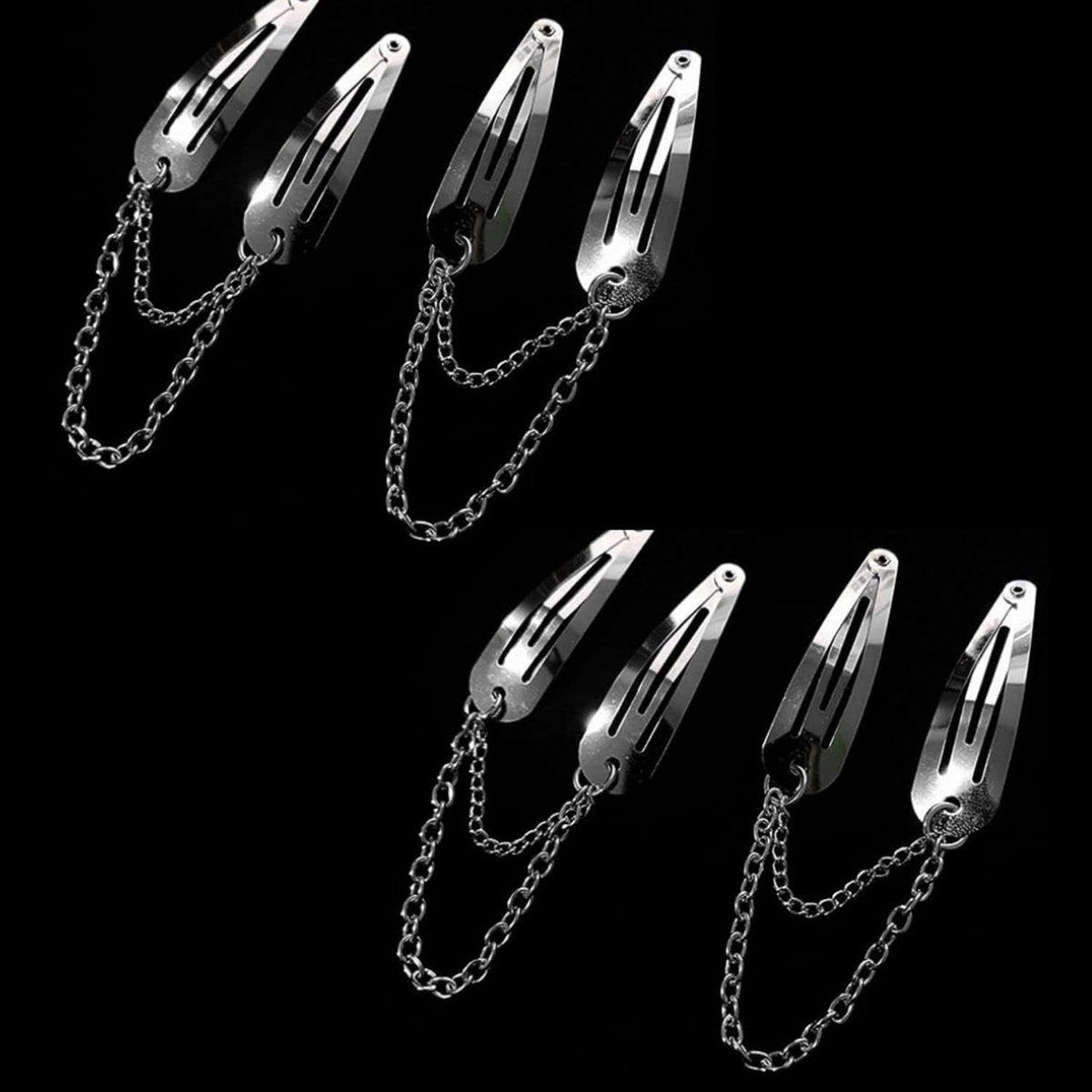 4 PCS Silver Metal Snap Hair Clips with Chain Cross Heart Pendant - BWESOO - görsel 1