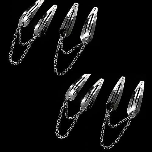 4 PCS Silver Metal Snap Hair Clips with Chain Cross Heart Pendant - BWESOO - görsel 2